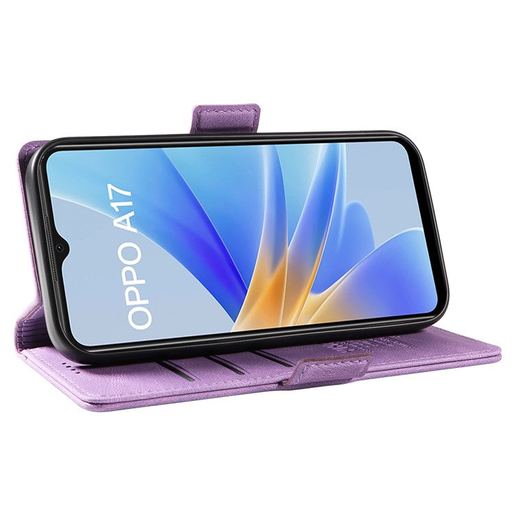 YIKATU YK-005 For Oppo A17 4G PU Leather Skin-touch Phone Case Wallet Stand Shockproof Cover - Purple