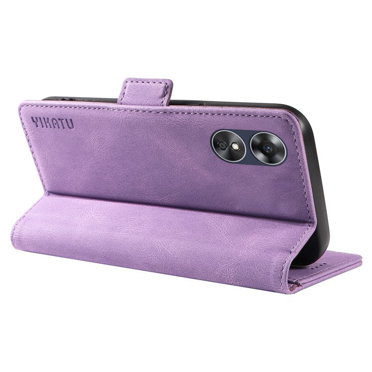 YIKATU YK-005 For Oppo A17 4G PU Leather Skin-touch Phone Case Wallet Stand Shockproof Cover - Purple