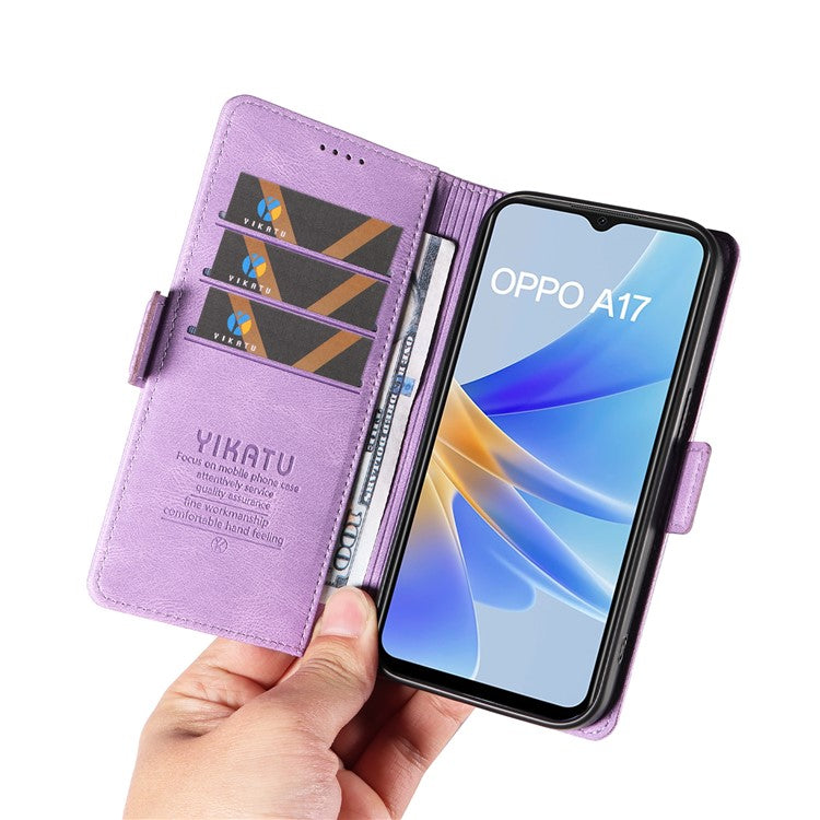 YIKATU YK-005 For Oppo A17 4G PU Leather Skin-touch Phone Case Wallet Stand Shockproof Cover - Purple