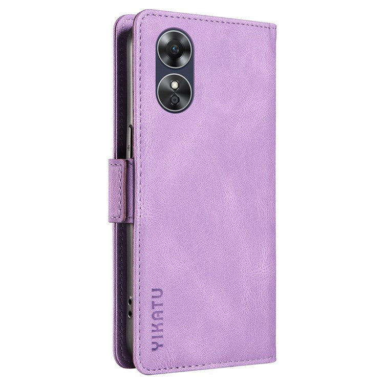 YIKATU YK-005 For Oppo A17 4G PU Leather Skin-touch Phone Case Wallet Stand Shockproof Cover - Purple