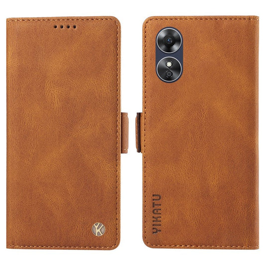 YIKATU YK-005 For Oppo A17 4G PU Leather Skin-touch Phone Case Wallet Stand Shockproof Cover - Brown