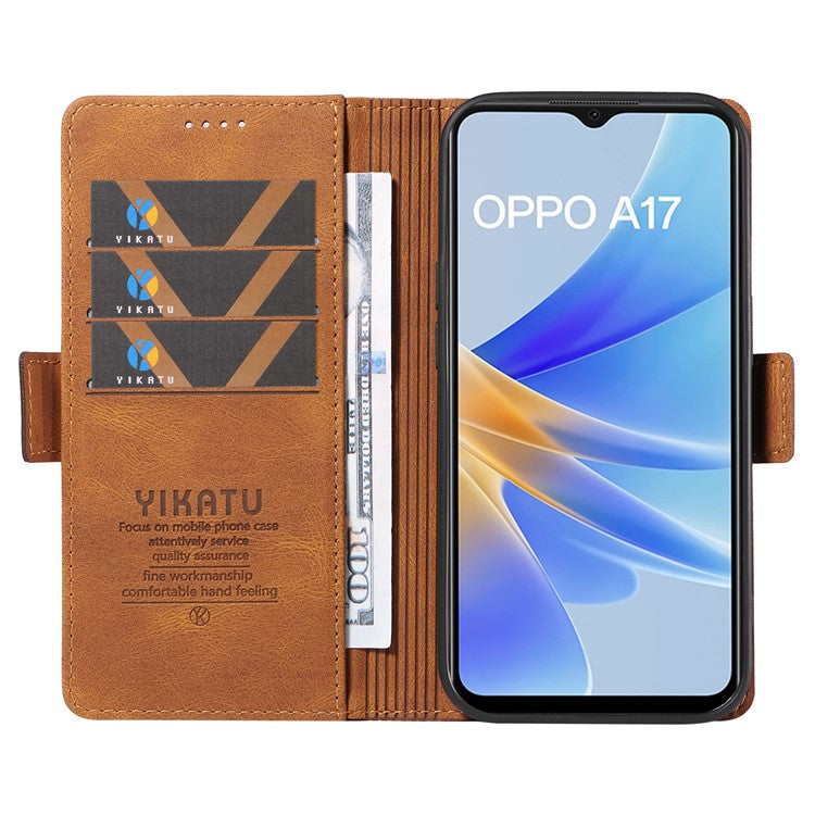 YIKATU YK-005 For Oppo A17 4G PU Leather Skin-touch Phone Case Wallet Stand Shockproof Cover - Brown