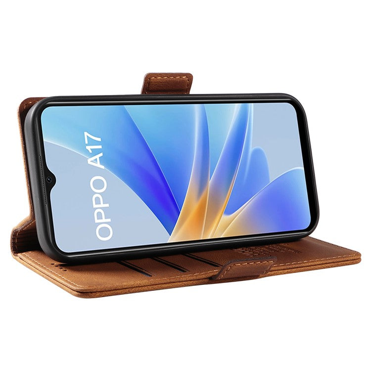 YIKATU YK-005 For Oppo A17 4G PU Leather Skin-touch Phone Case Wallet Stand Shockproof Cover - Brown