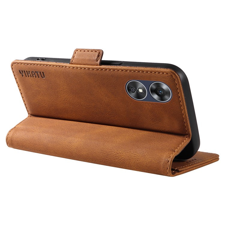 YIKATU YK-005 For Oppo A17 4G PU Leather Skin-touch Phone Case Wallet Stand Shockproof Cover - Brown