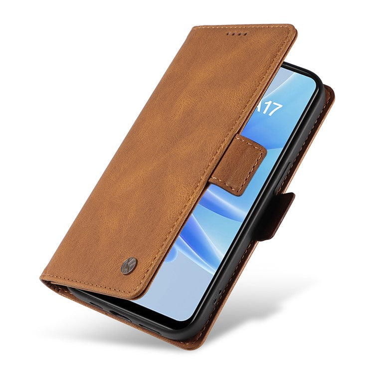 YIKATU YK-005 For Oppo A17 4G PU Leather Skin-touch Phone Case Wallet Stand Shockproof Cover - Brown