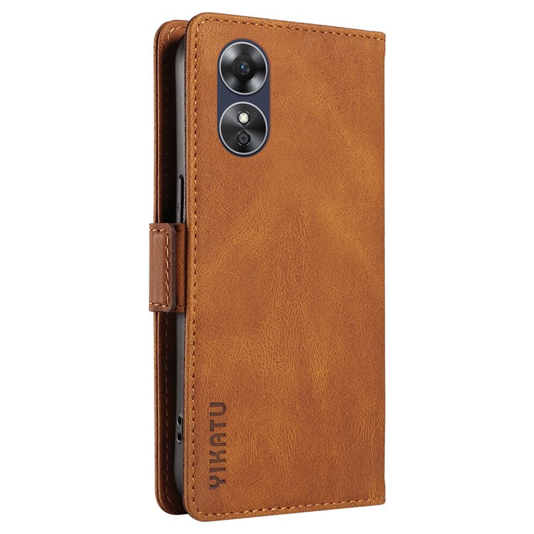 YIKATU YK-005 For Oppo A17 4G PU Leather Skin-touch Phone Case Wallet Stand Shockproof Cover - Brown