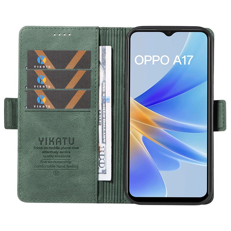 YIKATU YK-005 For Oppo A17 4G PU Leather Skin-touch Phone Case Wallet Stand Shockproof Cover - Green