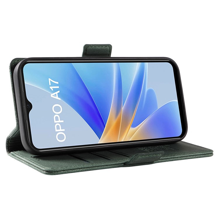 YIKATU YK-005 For Oppo A17 4G PU Leather Skin-touch Phone Case Wallet Stand Shockproof Cover - Green