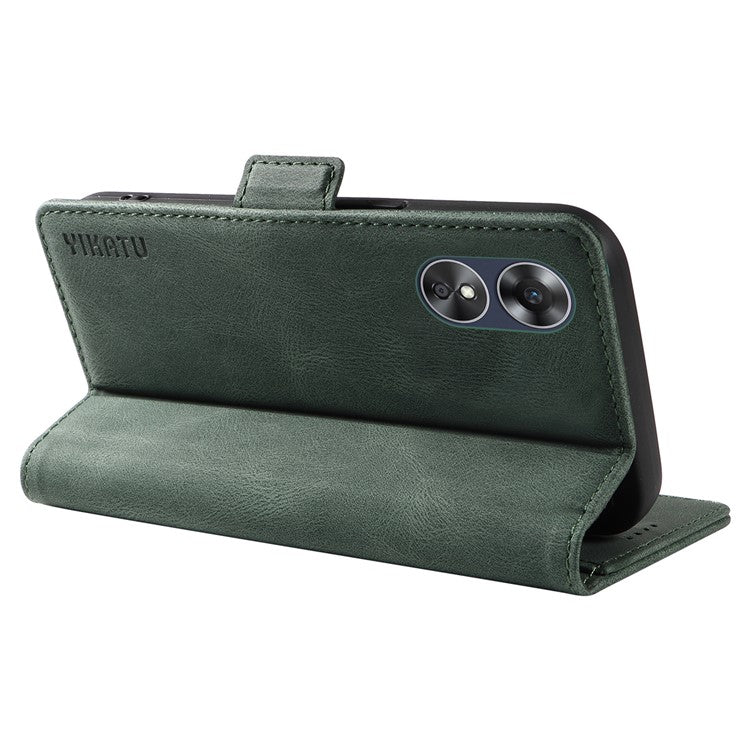 YIKATU YK-005 For Oppo A17 4G PU Leather Skin-touch Phone Case Wallet Stand Shockproof Cover - Green