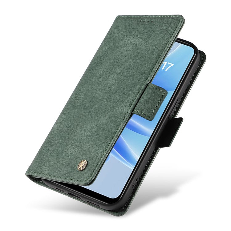 YIKATU YK-005 For Oppo A17 4G PU Leather Skin-touch Phone Case Wallet Stand Shockproof Cover - Green