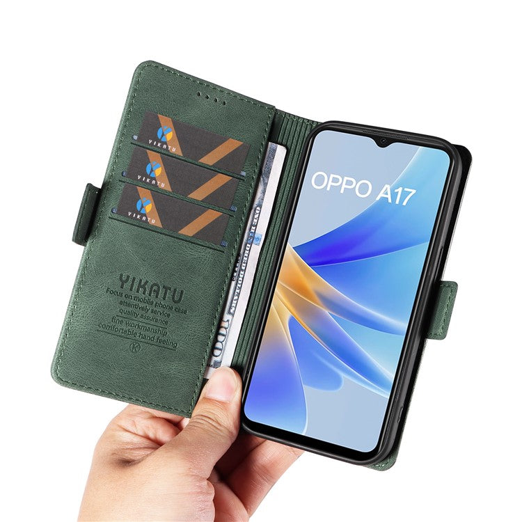 YIKATU YK-005 For Oppo A17 4G PU Leather Skin-touch Phone Case Wallet Stand Shockproof Cover - Green
