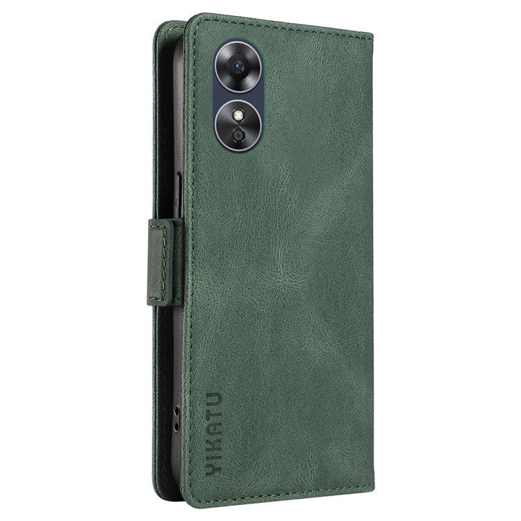 YIKATU YK-005 For Oppo A17 4G PU Leather Skin-touch Phone Case Wallet Stand Shockproof Cover - Green