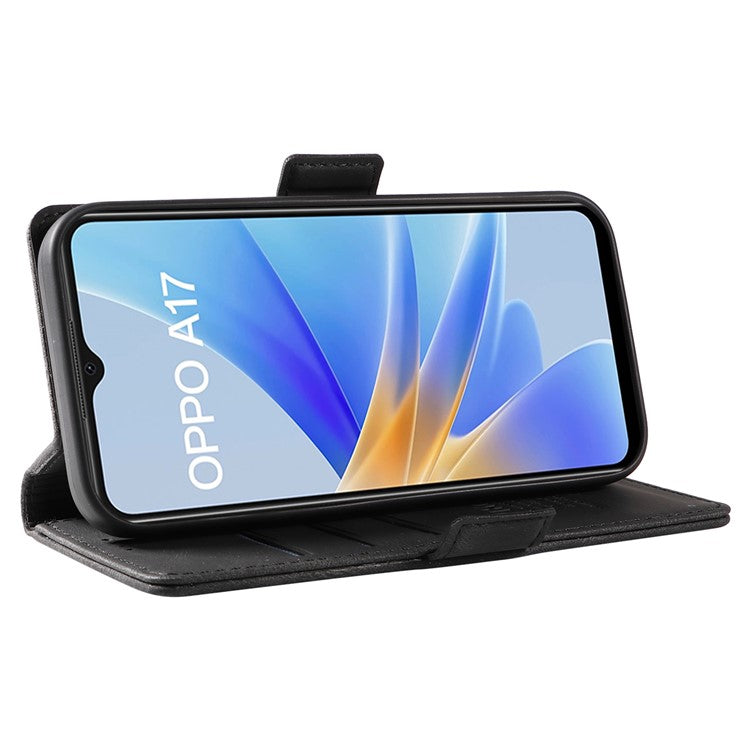 YIKATU YK-005 For Oppo A17 4G PU Leather Skin-touch Phone Case Wallet Stand Shockproof Cover - Black