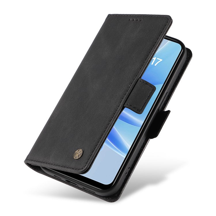 YIKATU YK-005 For Oppo A17 4G PU Leather Skin-touch Phone Case Wallet Stand Shockproof Cover - Black