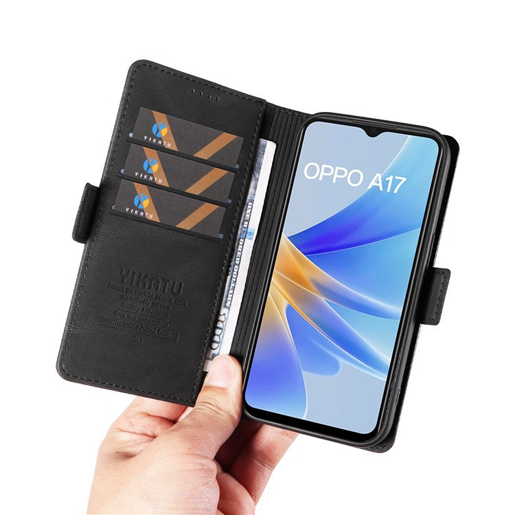 YIKATU YK-005 For Oppo A17 4G PU Leather Skin-touch Phone Case Wallet Stand Shockproof Cover - Black
