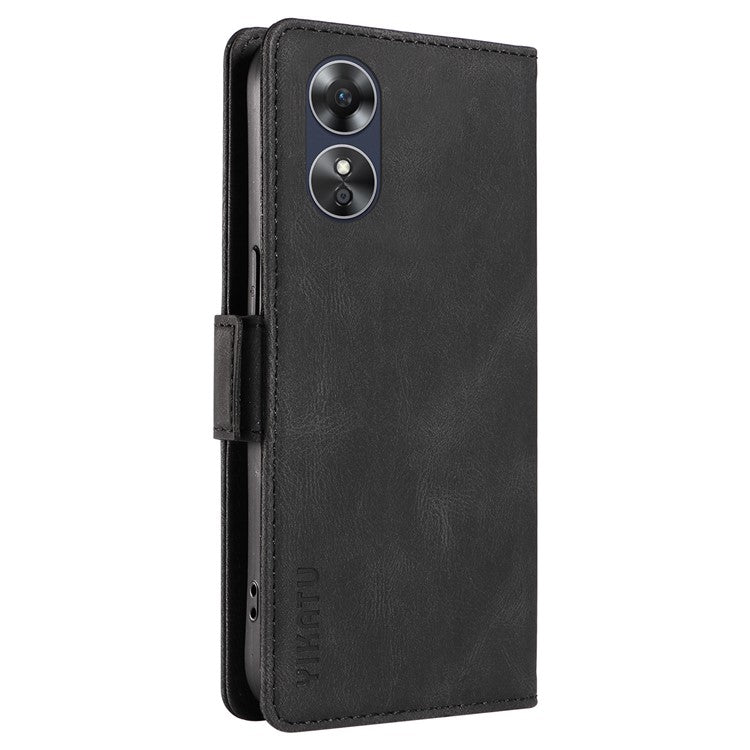 YIKATU YK-005 For Oppo A17 4G PU Leather Skin-touch Phone Case Wallet Stand Shockproof Cover - Black