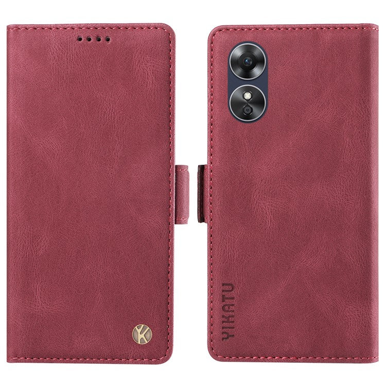 YIKATU YK-005 For Oppo A17 4G PU Leather Skin-touch Phone Case Wallet Stand Shockproof Cover - Wine Red