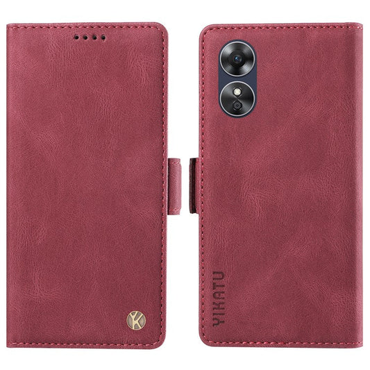 YIKATU YK-005 For Oppo A17 4G PU Leather Skin-touch Phone Case Wallet Stand Shockproof Cover - Wine Red