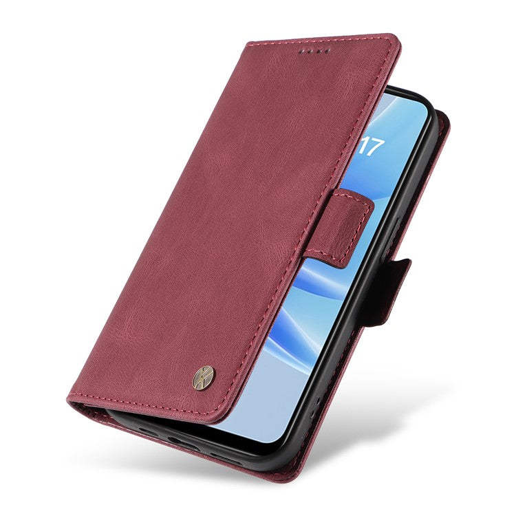 YIKATU YK-005 For Oppo A17 4G PU Leather Skin-touch Phone Case Wallet Stand Shockproof Cover - Wine Red