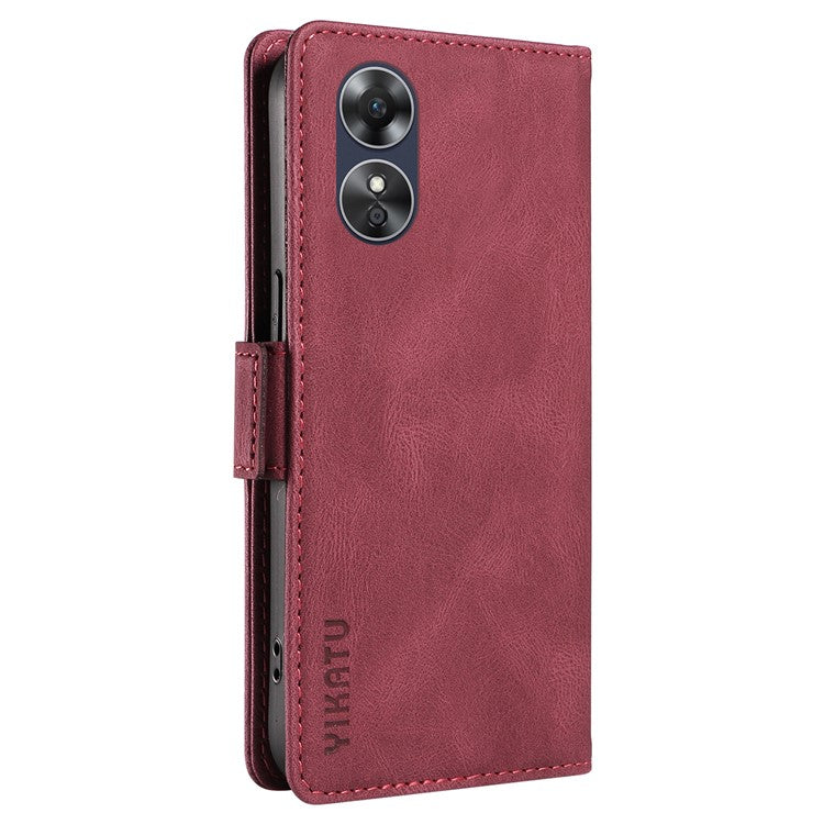 YIKATU YK-005 For Oppo A17 4G PU Leather Skin-touch Phone Case Wallet Stand Shockproof Cover - Wine Red