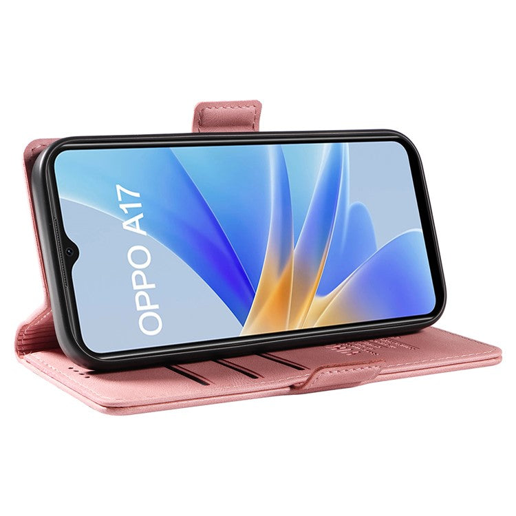 YIKATU YK-005 For Oppo A17 4G PU Leather Skin-touch Phone Case Wallet Stand Shockproof Cover - Pink