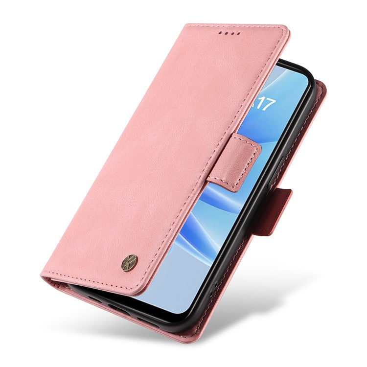 YIKATU YK-005 For Oppo A17 4G PU Leather Skin-touch Phone Case Wallet Stand Shockproof Cover - Pink