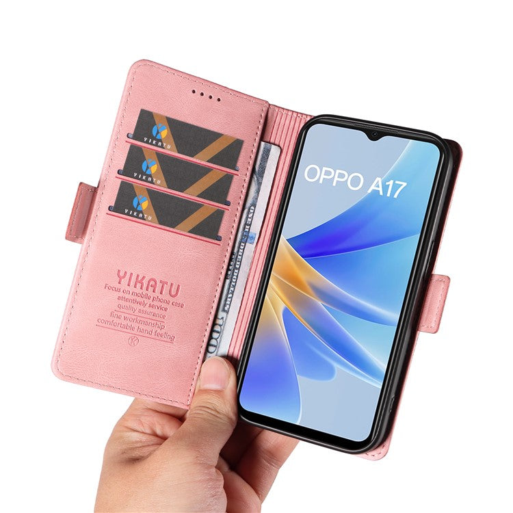 YIKATU YK-005 For Oppo A17 4G PU Leather Skin-touch Phone Case Wallet Stand Shockproof Cover - Pink
