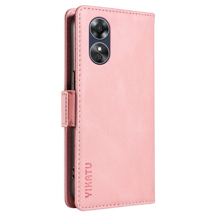 YIKATU YK-005 For Oppo A17 4G PU Leather Skin-touch Phone Case Wallet Stand Shockproof Cover - Pink