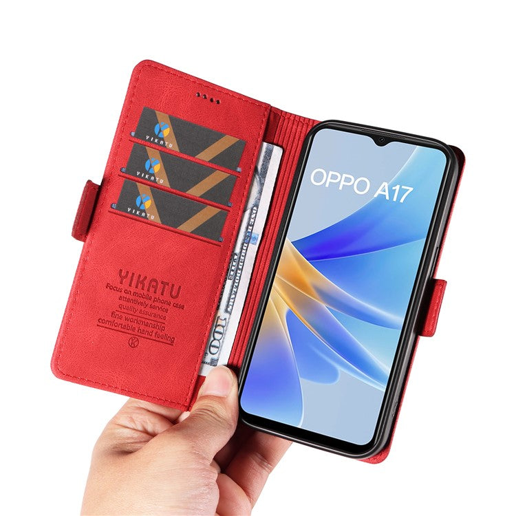 YIKATU YK-005 For Oppo A17 4G PU Leather Skin-touch Phone Case Wallet Stand Shockproof Cover - Red