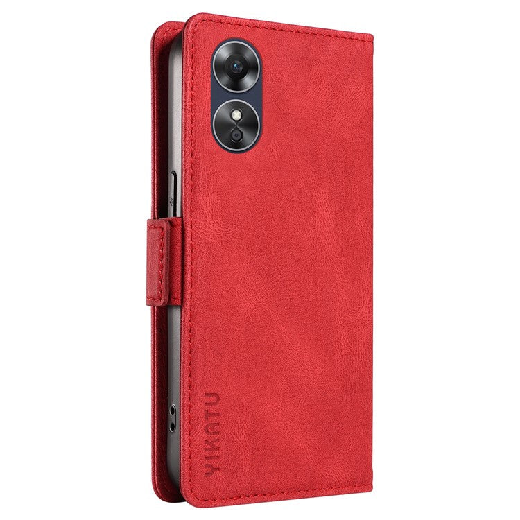 YIKATU YK-005 For Oppo A17 4G PU Leather Skin-touch Phone Case Wallet Stand Shockproof Cover - Red