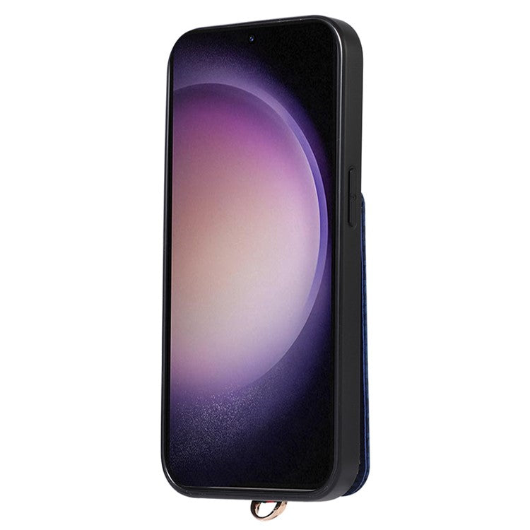 ABEEL Style 02 Carbon Fiber Texture PU+TPU Phone Case for Samsung Galaxy S23 RFID Blocking Card Holder Kickstand Cover - Black