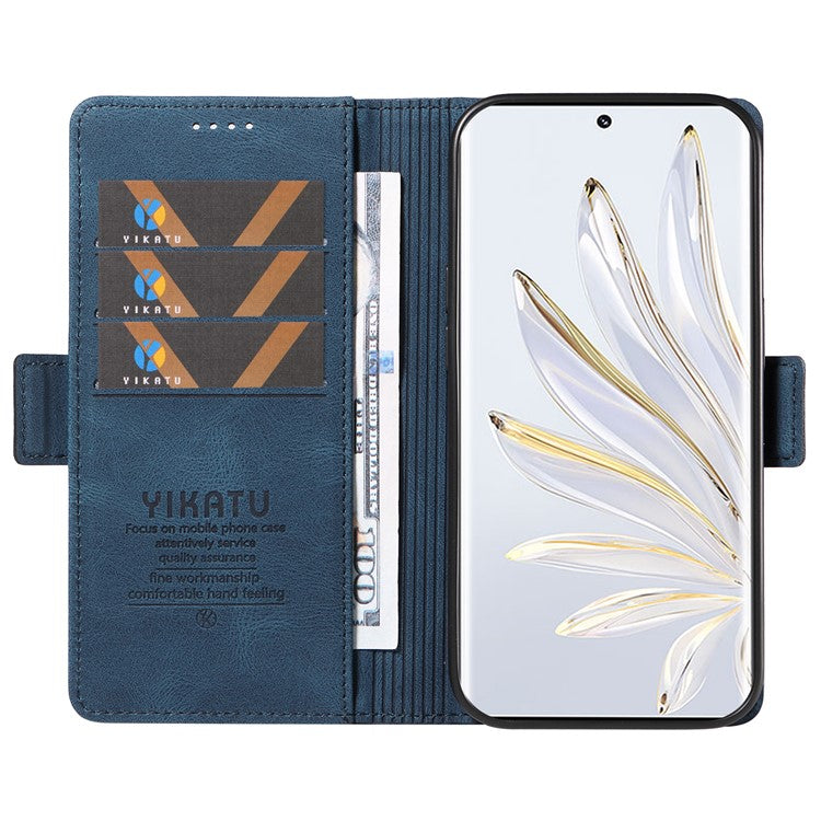 YIKATU YK-005 For Honor 70 5G Wallet Phone Case Stand Shell Skin-touch PU Leather Phone Cover - Blue