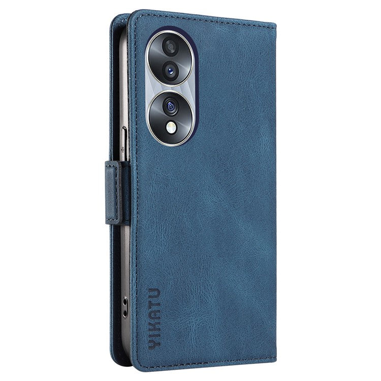YIKATU YK-005 For Honor 70 5G Wallet Phone Case Stand Shell Skin-touch PU Leather Phone Cover - Blue