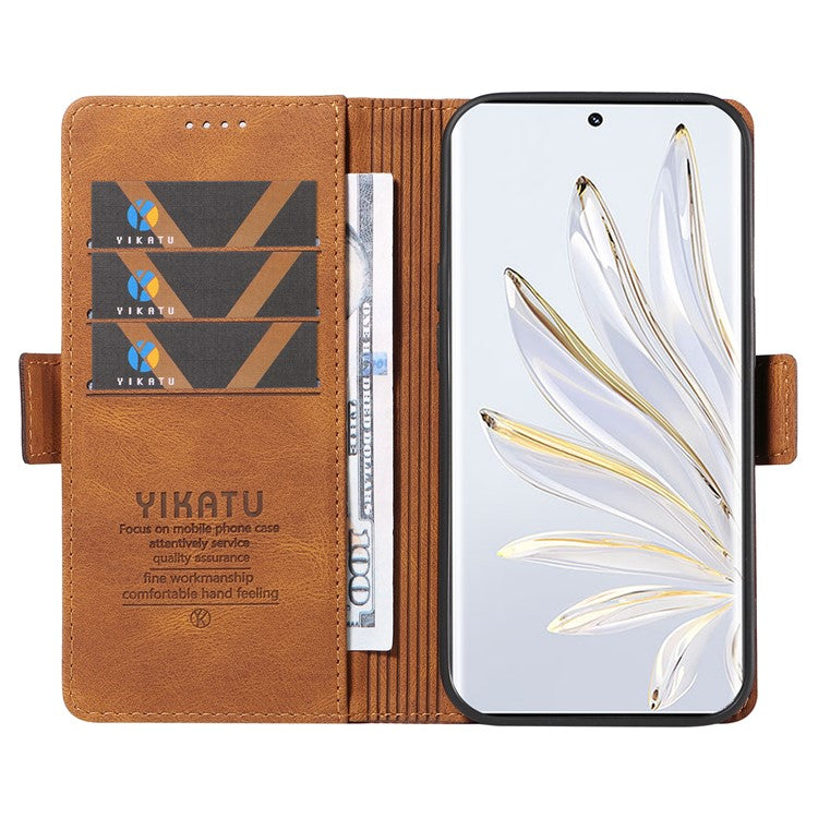 YIKATU YK-005 For Honor 70 5G Wallet Phone Case Stand Shell Skin-touch PU Leather Phone Cover - Brown