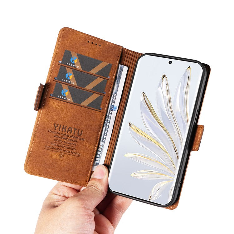 YIKATU YK-005 For Honor 70 5G Wallet Phone Case Stand Shell Skin-touch PU Leather Phone Cover - Brown