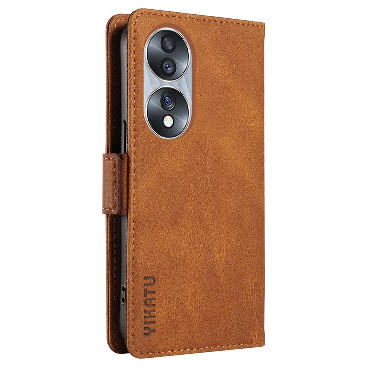 YIKATU YK-005 For Honor 70 5G Wallet Phone Case Stand Shell Skin-touch PU Leather Phone Cover - Brown