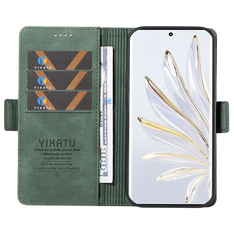 YIKATU YK-005 For Honor 70 5G Wallet Phone Case Stand Shell Skin-touch PU Leather Phone Cover - Green