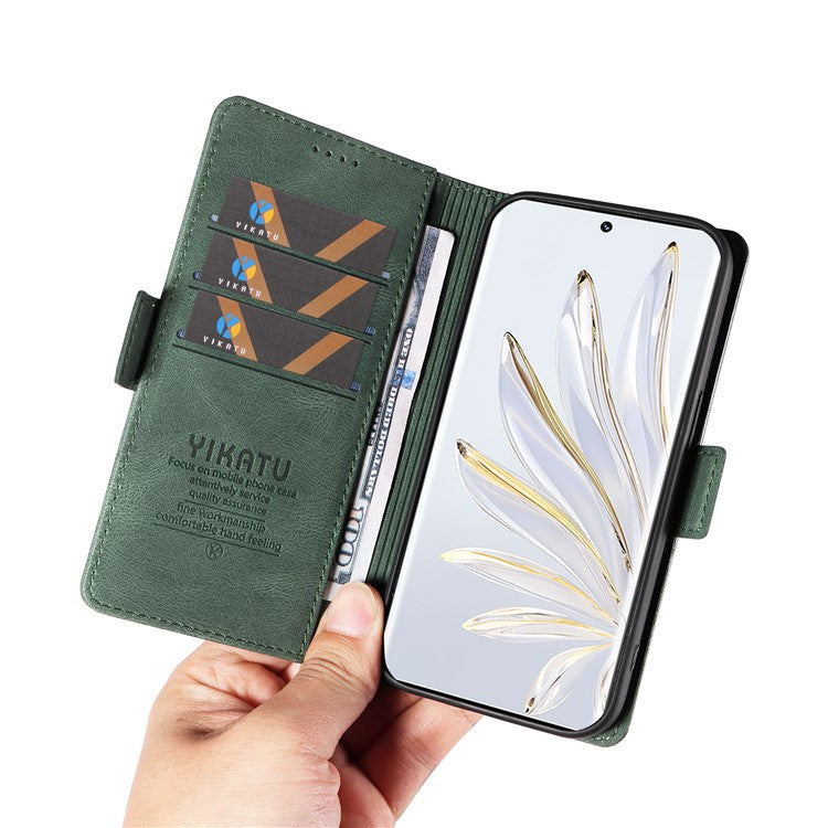 YIKATU YK-005 For Honor 70 5G Wallet Phone Case Stand Shell Skin-touch PU Leather Phone Cover - Green