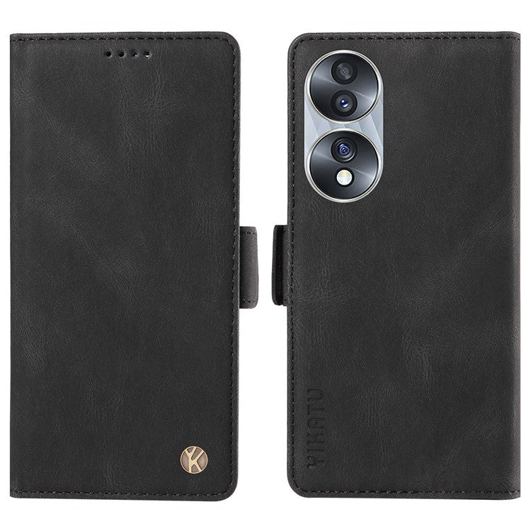 YIKATU YK-005 For Honor 70 5G Wallet Phone Case Stand Shell Skin-touch PU Leather Phone Cover - Black
