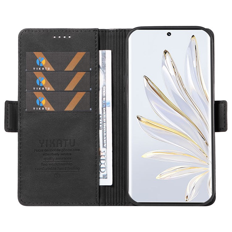 YIKATU YK-005 For Honor 70 5G Wallet Phone Case Stand Shell Skin-touch PU Leather Phone Cover - Black
