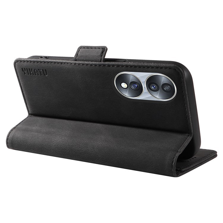 YIKATU YK-005 For Honor 70 5G Wallet Phone Case Stand Shell Skin-touch PU Leather Phone Cover - Black