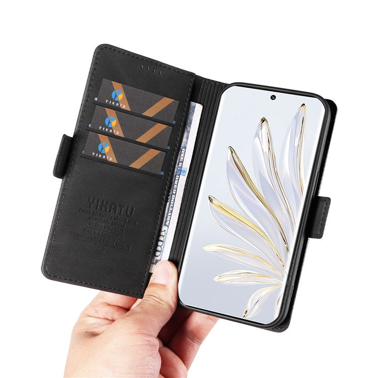 YIKATU YK-005 For Honor 70 5G Wallet Phone Case Stand Shell Skin-touch PU Leather Phone Cover - Black