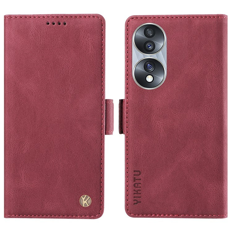 YIKATU YK-005 For Honor 70 5G Wallet Phone Case Stand Shell Skin-touch PU Leather Phone Cover - Wine Red