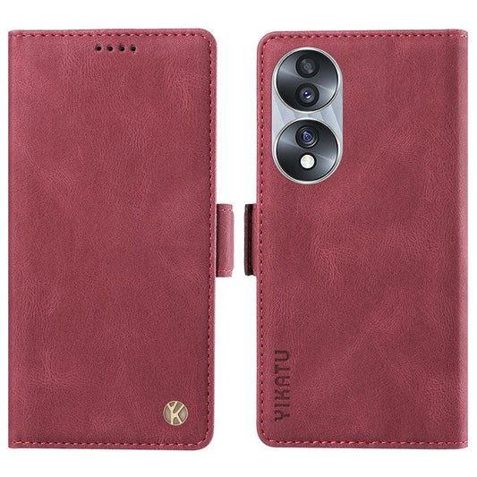 YIKATU YK-005 For Honor 70 5G Wallet Phone Case Stand Shell Skin-touch PU Leather Phone Cover - Wine Red