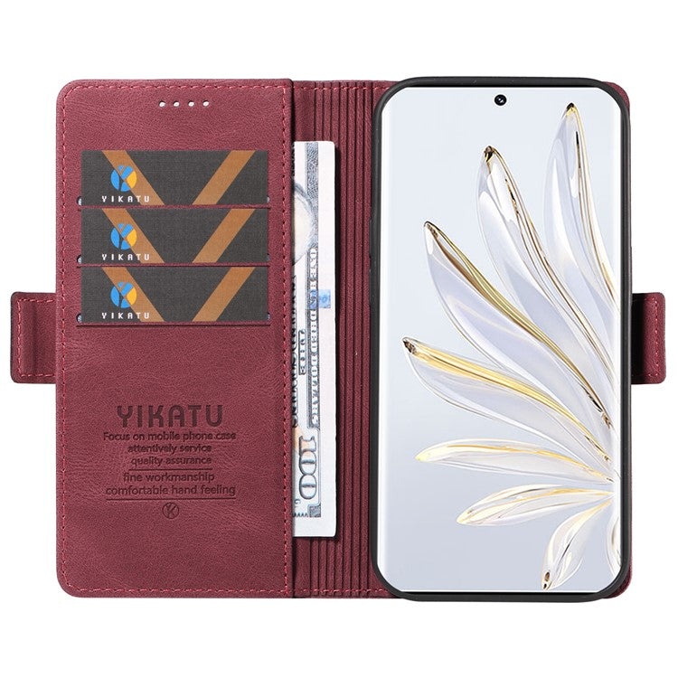YIKATU YK-005 For Honor 70 5G Wallet Phone Case Stand Shell Skin-touch PU Leather Phone Cover - Wine Red
