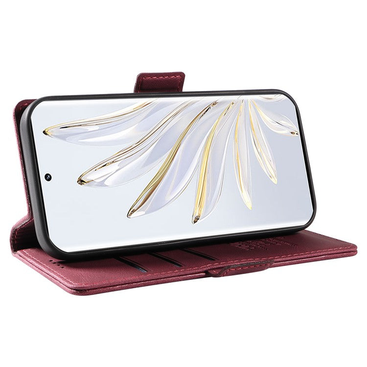 YIKATU YK-005 For Honor 70 5G Wallet Phone Case Stand Shell Skin-touch PU Leather Phone Cover - Wine Red