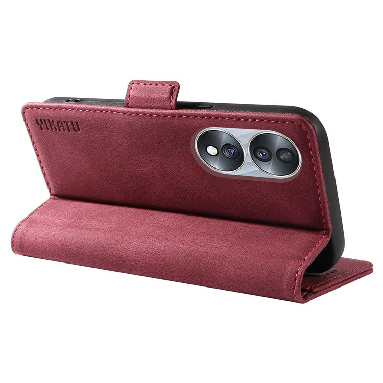 YIKATU YK-005 For Honor 70 5G Wallet Phone Case Stand Shell Skin-touch PU Leather Phone Cover - Wine Red