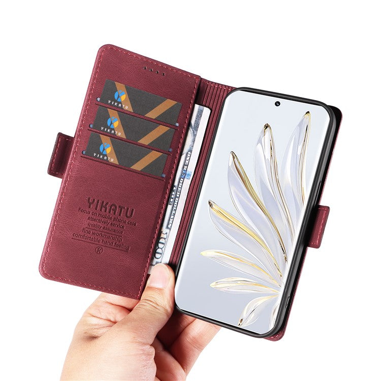 YIKATU YK-005 For Honor 70 5G Wallet Phone Case Stand Shell Skin-touch PU Leather Phone Cover - Wine Red
