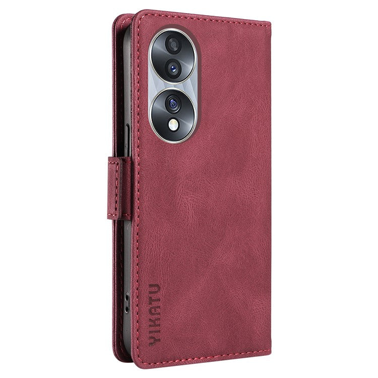 YIKATU YK-005 For Honor 70 5G Wallet Phone Case Stand Shell Skin-touch PU Leather Phone Cover - Wine Red