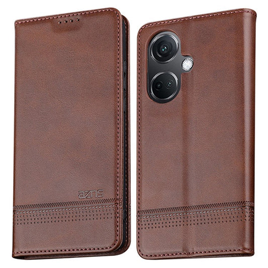 AZNS For Oppo K11 5G / OnePlus Nord CE3 5G Cellphone Cover PU Leather Flip Wallet Stand Case Phone Shell - Coffee